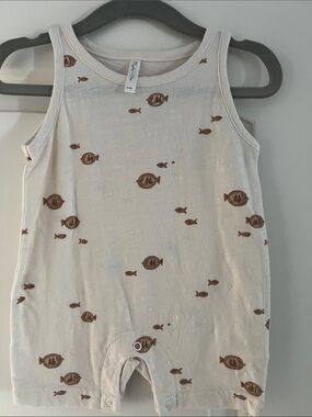 Rylee + Cru Cream Romper with Brown Fish Motif